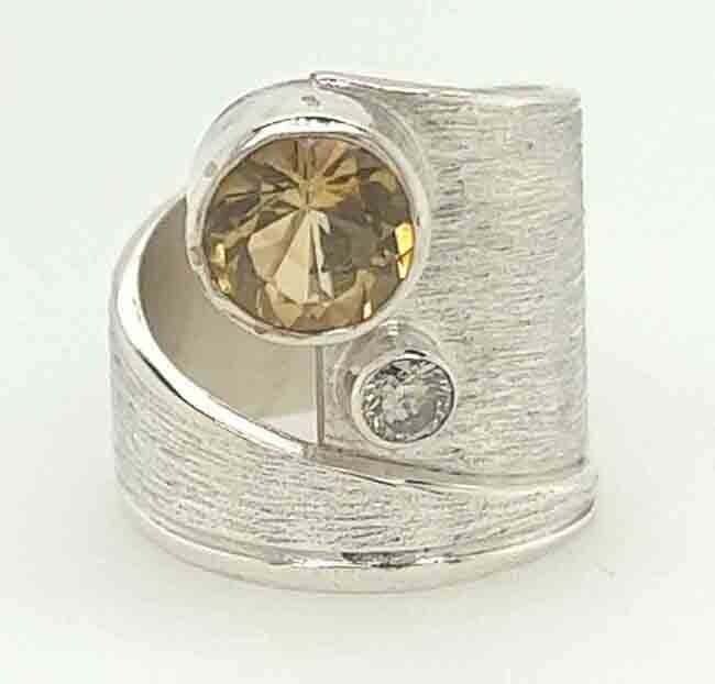*SILVER CITRINE &amp; CZ WRAP RING SIZE-7.5