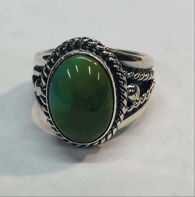 SILVER TURQUOISE RING NAVAJO - THOMAS YAZZIE - SIZE 6