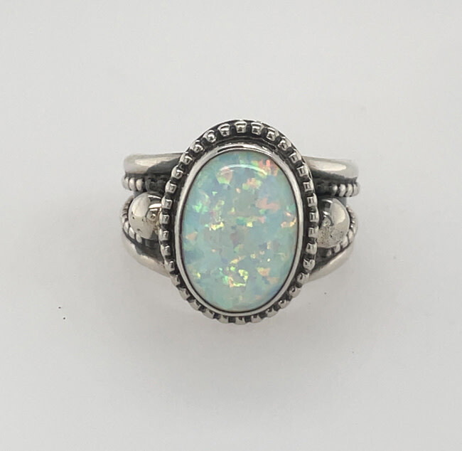 SILVER OPAL RING NAVAJO-RB SIZE - 8