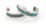 SILVER TURQUOISE HOOP EARRINGS NAVAJO-JUANITA LONG