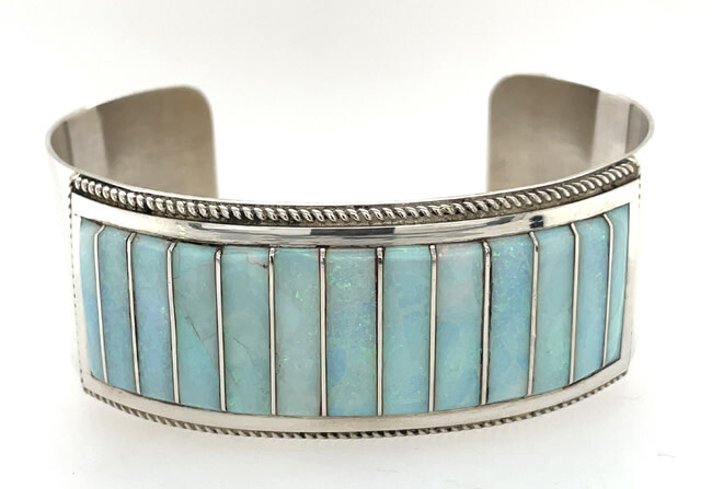 SILVER OPAL INLAY CUFF BRACELET NAVAJO-EMERY LACITA