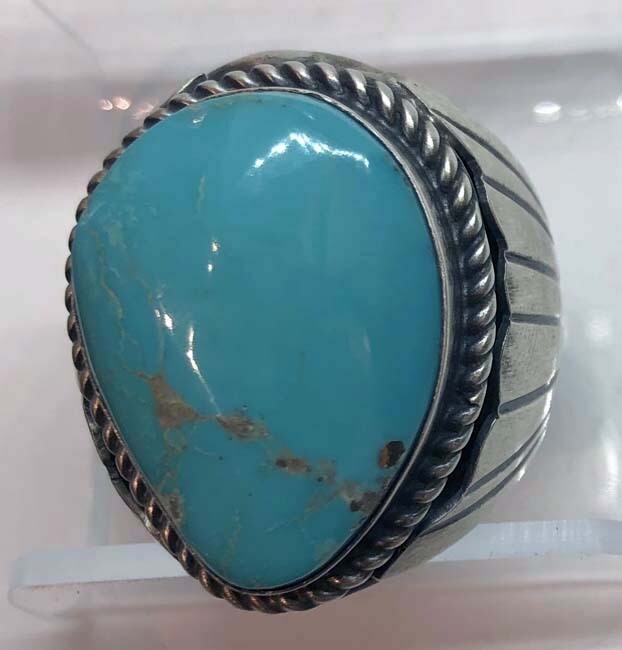 SILVER TURQUOISE RING NAVAJO-TONY YAZZIE - SIZE 11