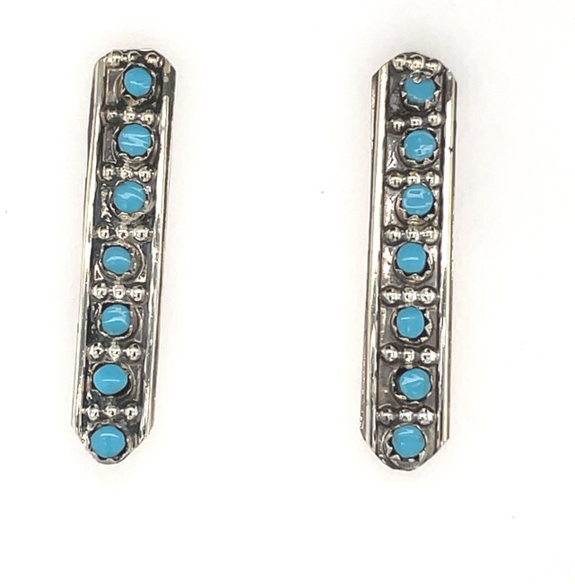 SILVER TURQUOISE STICK EARRINGS ZUNI-JOANNE CHEAMA