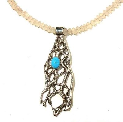 SILVER TURQUOISE &amp; MOONSTONE CACTUS NECKLACE