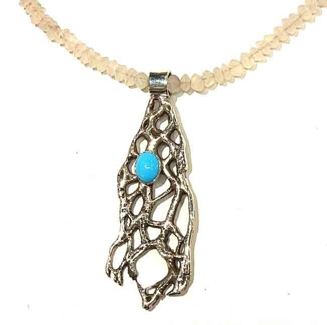 SILVER TURQUOISE &amp; MOONSTONE CACTUS NECKLACE