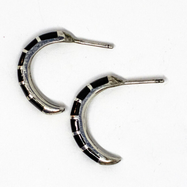 SILVER ONYX EARRINGS NAVAJO - RB