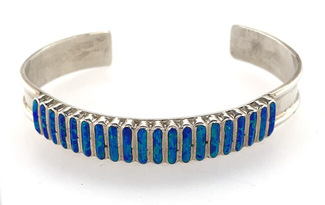 SILVER OPAL INLAY CUFF BRACELET NAVAJO-LUCY SHEKYA