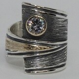 SILVER/GOLD OXIDIZED CZ WRAP RING-6.5