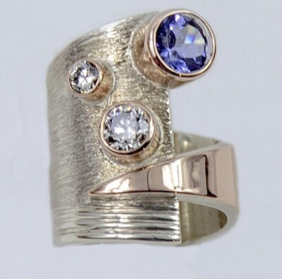 SILVER/14K TANZANITE &amp; DIAMONDS WRAP RING-8