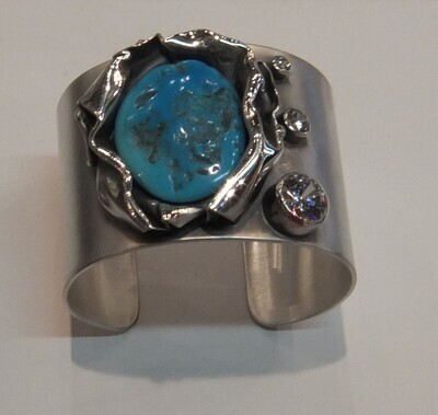 SILVER TURQUOISE &amp; CZ&#39;S  CUFF BRACELET