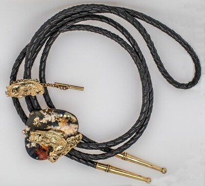 14KT YELLOW GOLD MOSS AGATE &amp; DIAMOND BOLO TIE &amp; TIE TAC SET
