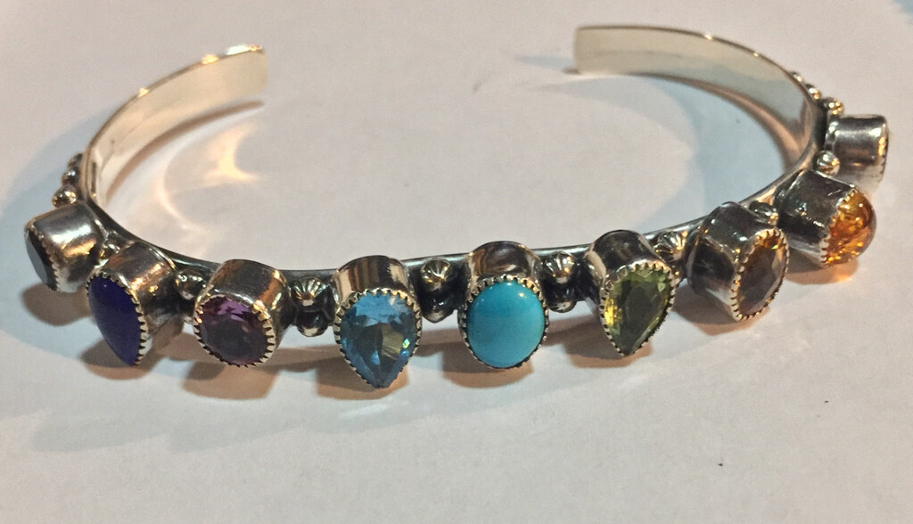 SILVER GEMSTONE CUFF BRACELET NAVAJO-SHEENA JACK