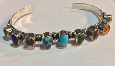 SILVER GEMSTONE CUFF BRACELET NAVAJO-SHEENA JACK