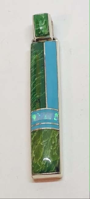 SILVER INLAY PENDANT NAVAJO - KENNETH BITSIE