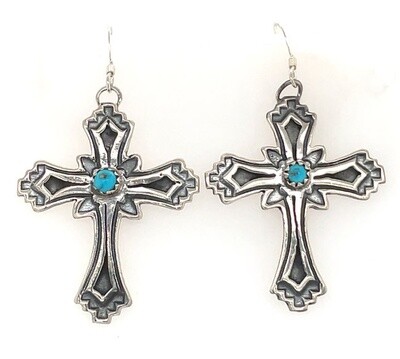 SILVER TURQUOISE CROSS EARRINGS NAVAJO-LOUISE JOE