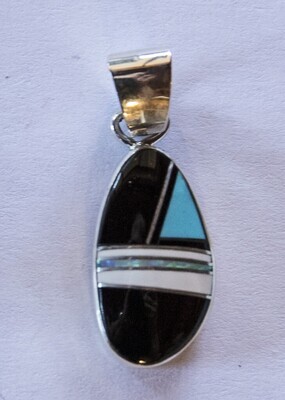 SS ASM OVL INLAY PENDANT W/JET,QRTZ, TURQ & OPAL-S. MARTINEZ SS ASM OVL INLAY PENDANT W/JET,QRTZ, TURQ & OPAL-S. MARTINEZ