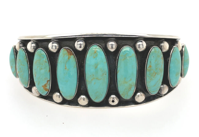 SS 9 OVL GRD TURQ CUFF BRACELET-PAUL LARGO
