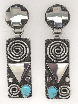 SS PST W/LNG RCT SYMBL EARRINGS-ALEX SANCHEZ