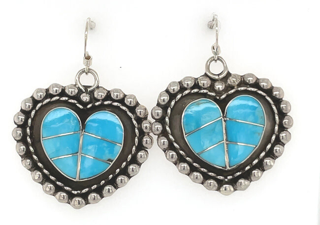 SILVER TURQUOISE HEART EARRING  ZUNI - FAYE LOWSAYATEE