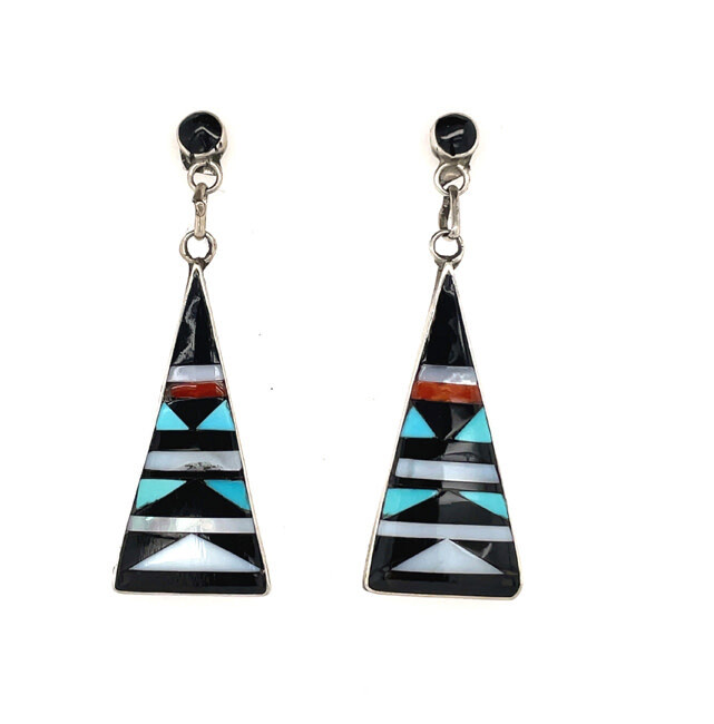 SILVER INLAY EARRINGS ZUNI - DIANA OTHOLE