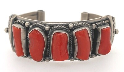 SILVER CORAL BRACELET NAVAJO - RAYMOND DELGARITO