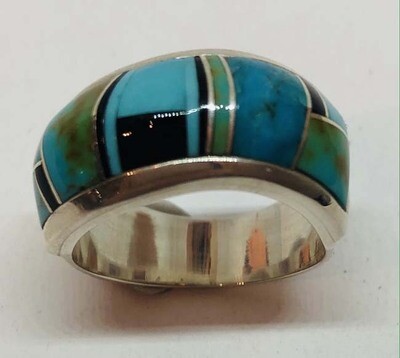 SILVER INLAY RING NAVAJO - KENNETH BITSIE - SIZE 8.5 SILVER INLAY RING NAVAJO - KENNETH BITSIE - SIZE 8.5