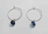 SILVER SAPPHIRE TEXTURED HOOP EARRINGS