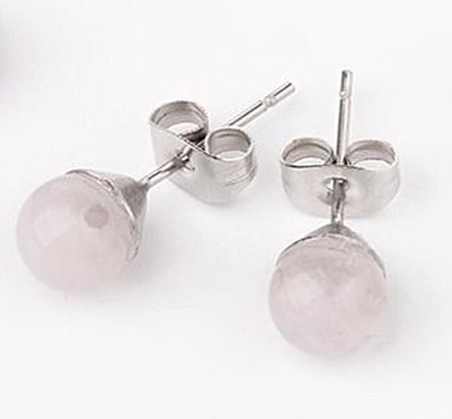 STAINLESS ROSE QUARTZ EARRINGS FJEWH/R