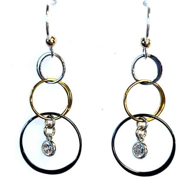 MIXED METALS OPEN CIRCLES W/CZ EARRINGS ASE138 MIXED METALS OPEN CIRCLES W/CZ EARRINGS ASE138