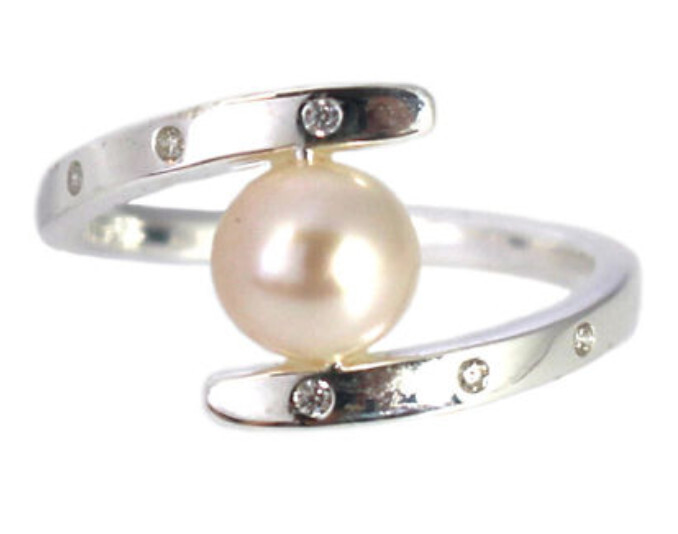 SILVER PEARL &amp; CZ RING ASR53-7