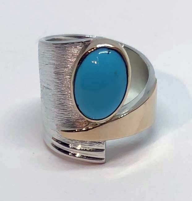 SILVER/14KT TURQUOISE WRAP RING-9.5