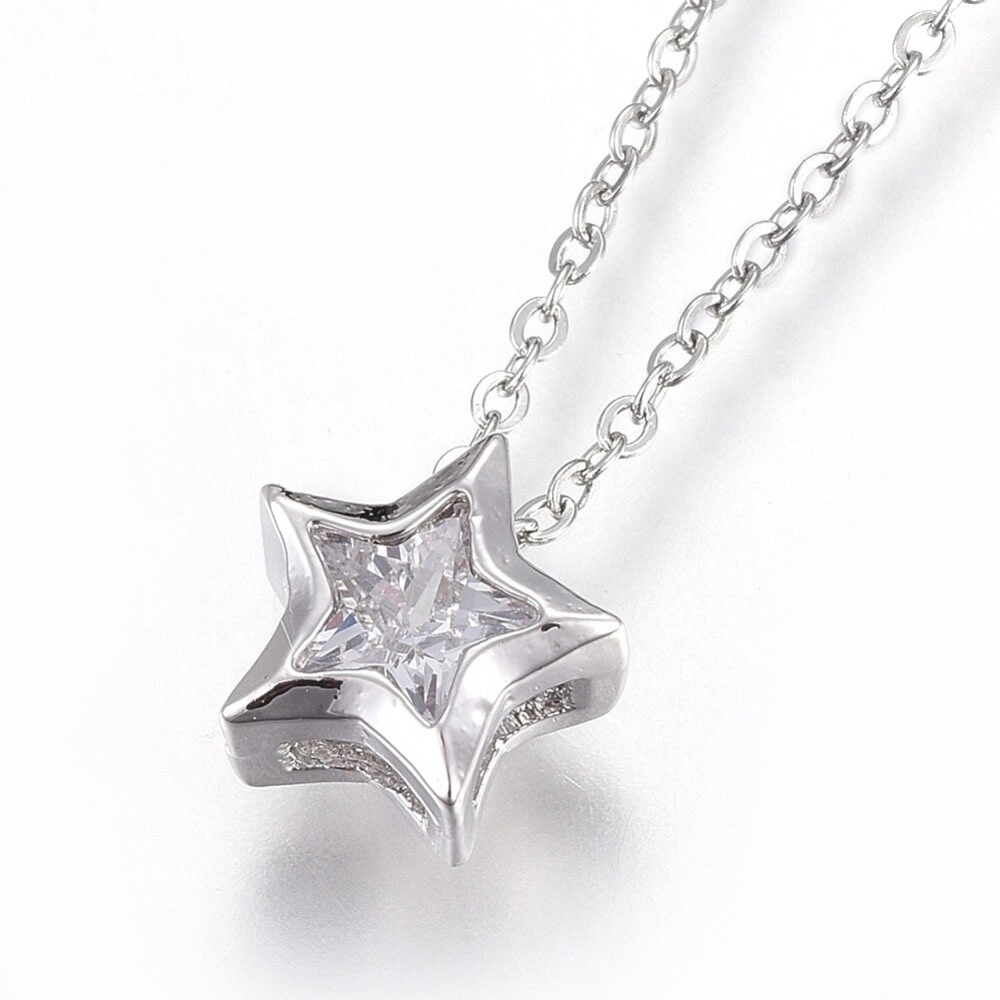 STAINLESS STAR CZ NECKLACE FJNN6
