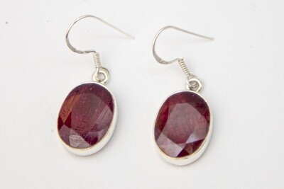 SILVER OVAL RUBY EARRINGS