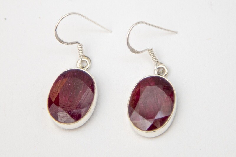 SILVER OVAL RUBY EARRINGS