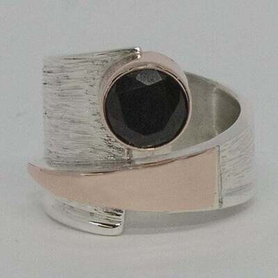 SILVER/14K TOURMALINE WRAP RING-6.5 SILVER/14K TOURMALINE WRAP RING-6.5