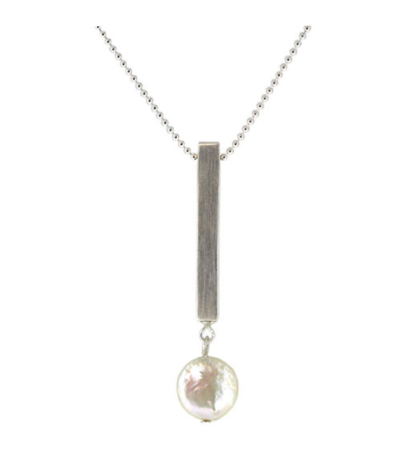SILVER PEARL BAR NECKLACE