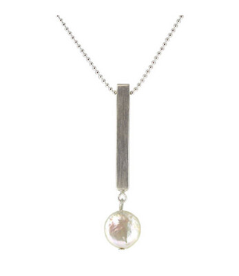 SILVER PEARL BAR NECKLACE
