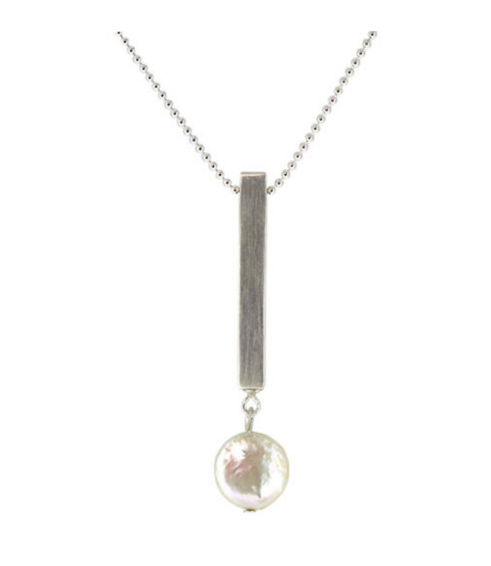 SILVER PEARL BAR NECKLACE