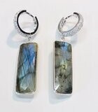 SILVER LABRADORITE &amp; CZ HUGGIE EARRINGS