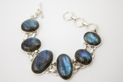 SILVER LABRADORITE LARGE OVAL LINK BRACELET