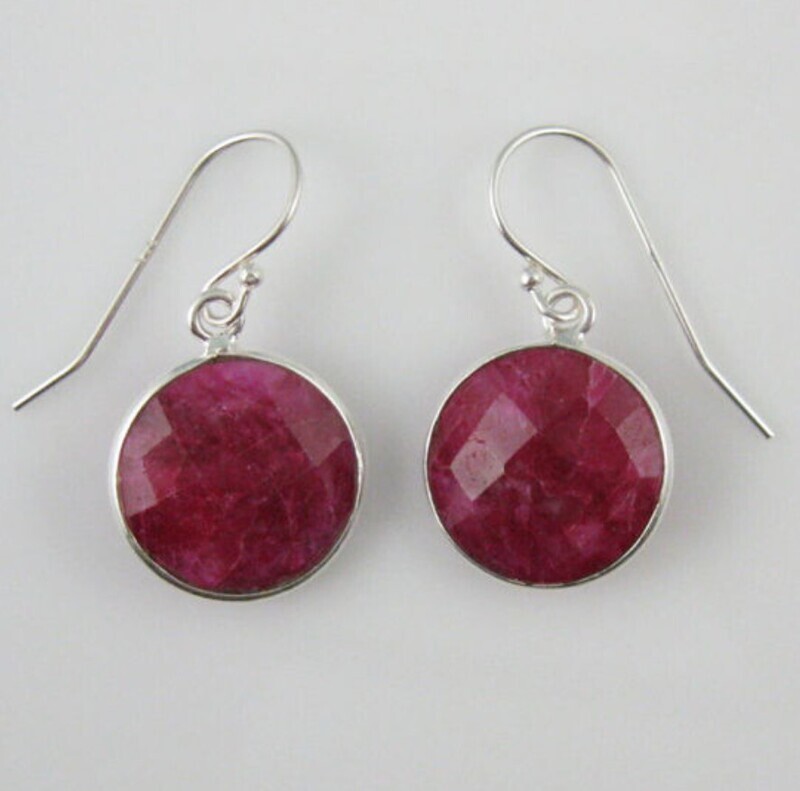 SILVER ROUND RUBY  EARRINGS ASE073