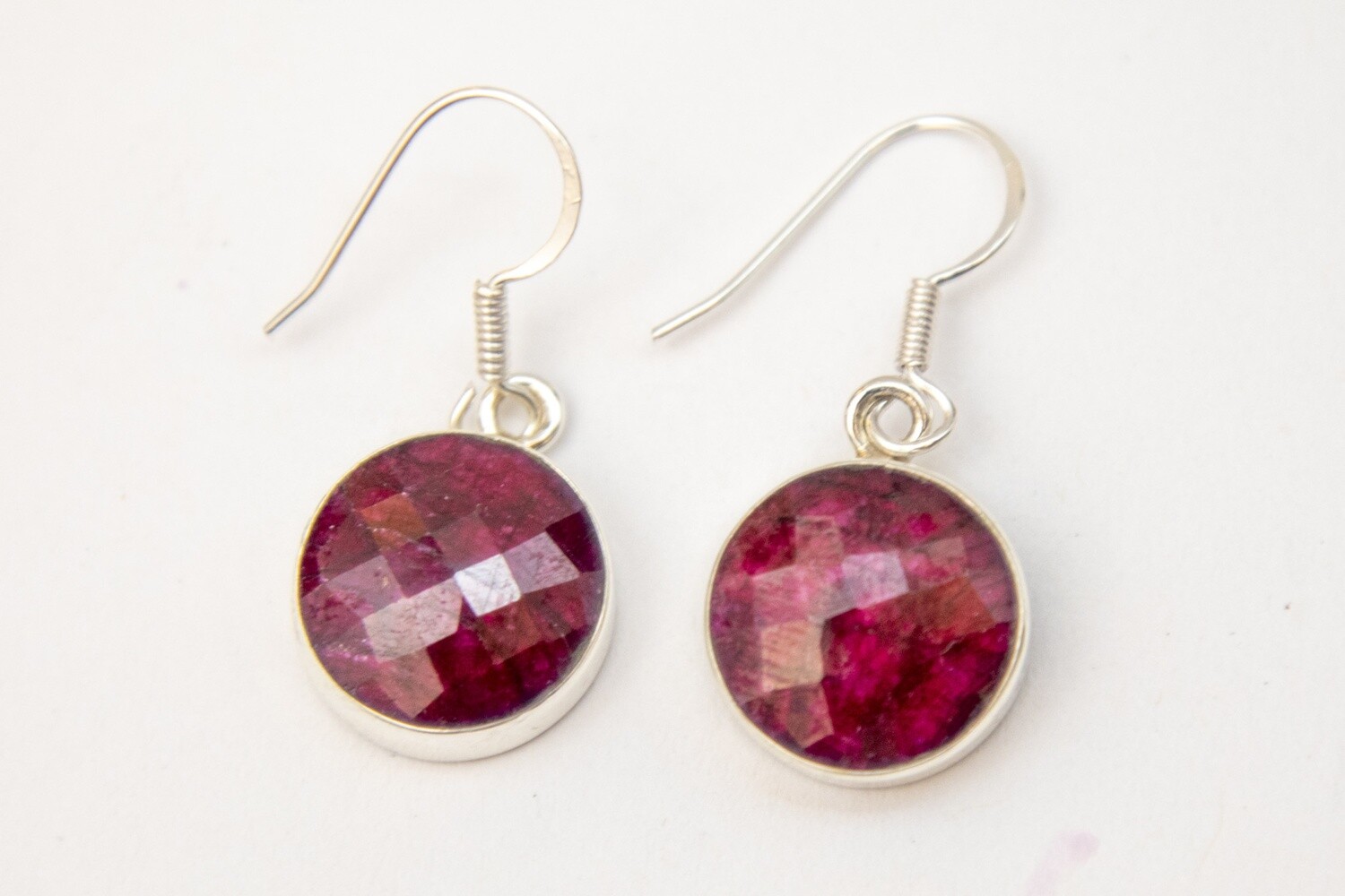 SILVER ROUND RUBY EARRINGS