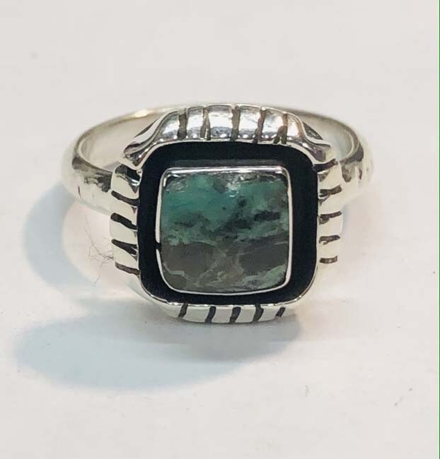 SILVER TURQUOISE RING NAVAJO - ROSIE ROSS - SIZE 6.5