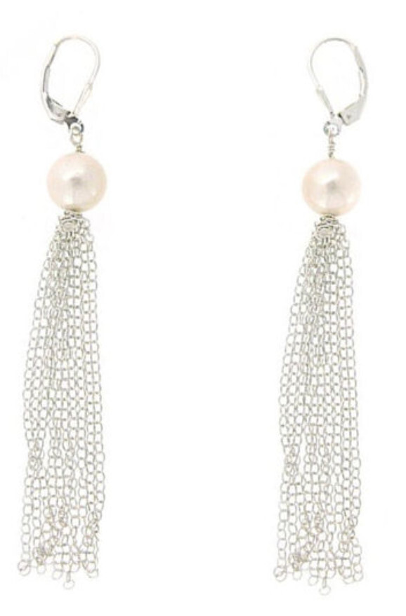 SILVER PEARL CHAIN TASSEL EARRINGS