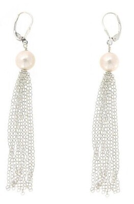 SILVER PEARL CHAIN TASSEL EARRINGS