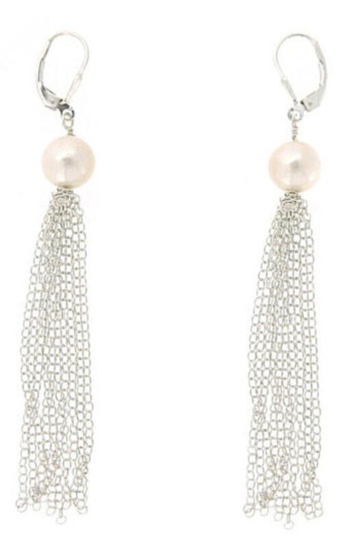 SILVER PEARL CHAIN TASSEL EARRINGS