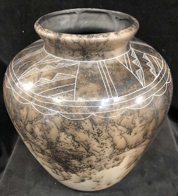 &quot;GEO SCALLOP POT&quot; Horsehair Pottery NHP44 10X8