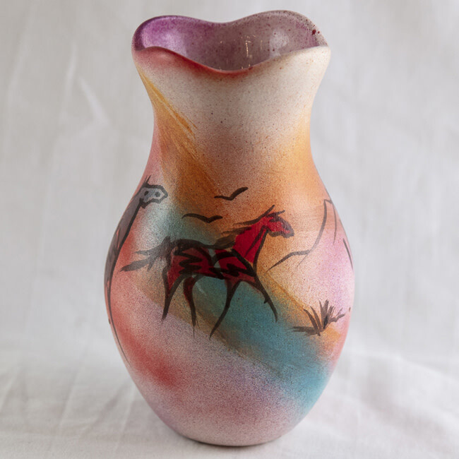 &quot;SW WAVY VASE&quot; Painted Pottery 7x4