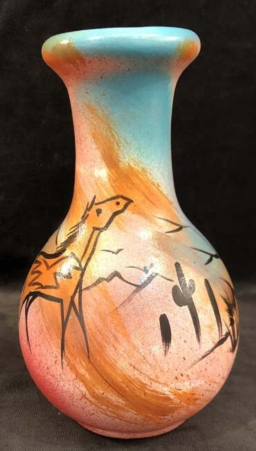 &quot;SW FLOWER VASE&quot; Painted Pottery 7x4