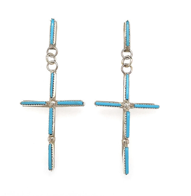 SILVER TURQUOISE CROSS EARRINGS ZUNI - ASHLEY LAATE